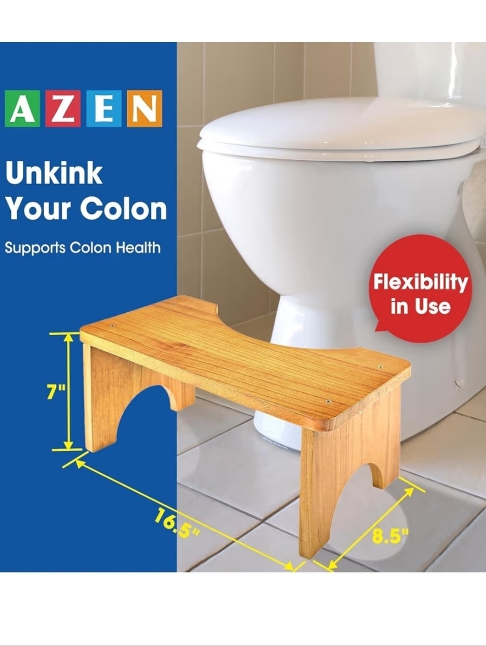Squatty Potty AZEN natural wood toilet stool Lightweight 8.5" X 16.5" X 7" NWT